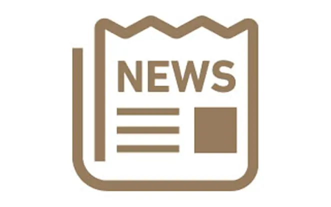 「NEWS」の文字と記事レイアウトが描かれた、折りたたんだ新聞を表した茶色のフラットアイコン。