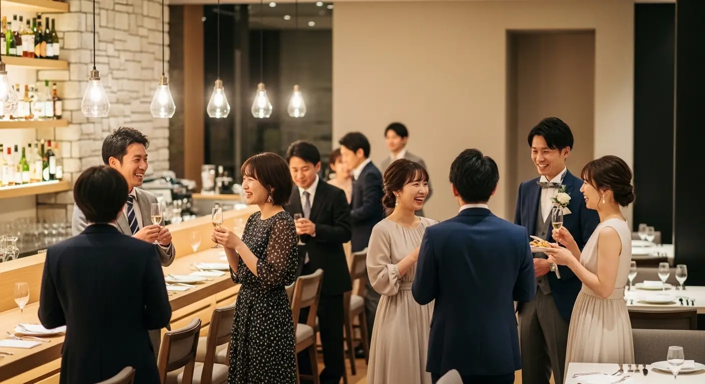 夕暮れのビーチで、花と布で飾られたアーチのそばで新郎新婦がキスをしている写真